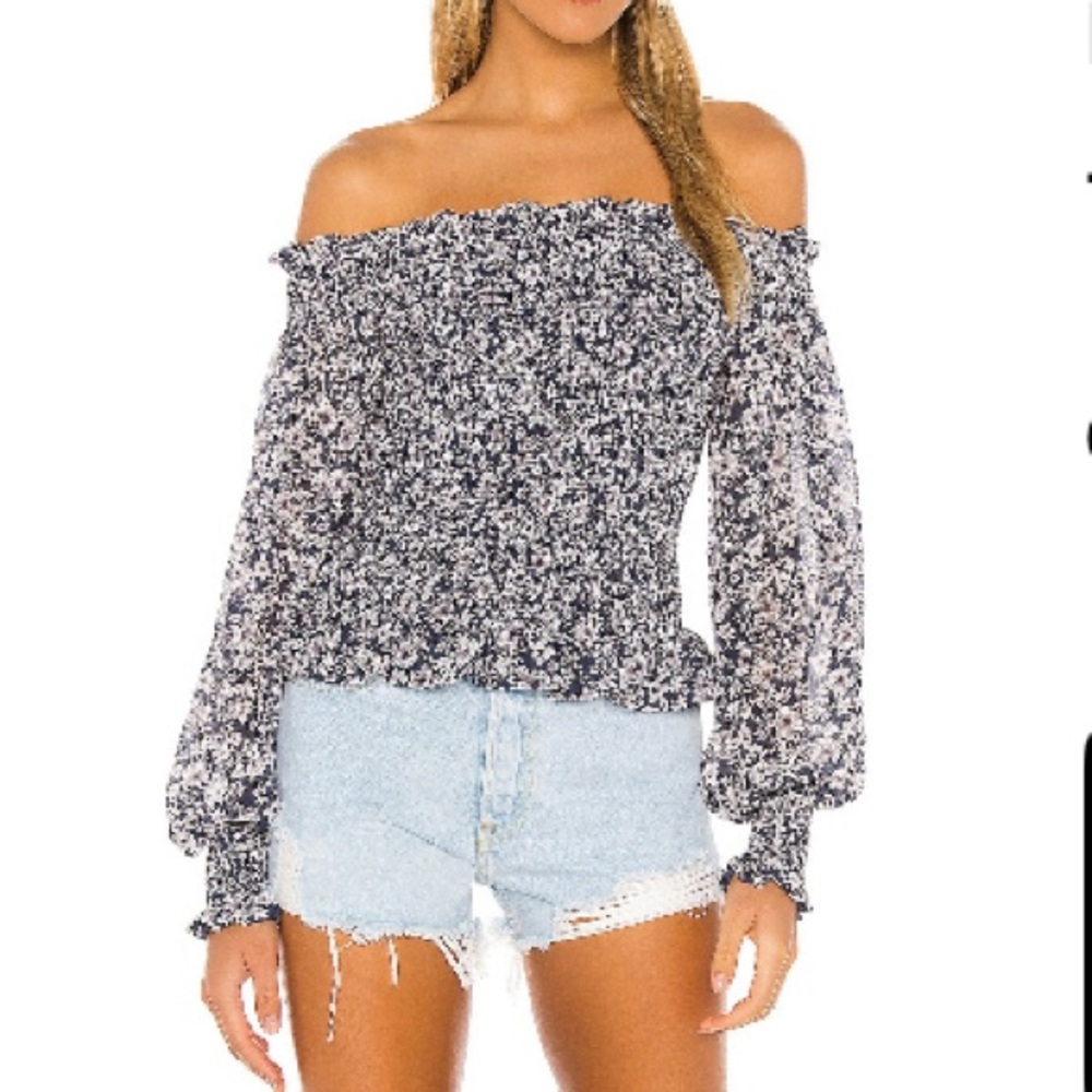 1. STATE Wildflower Bouquet Off Shoulder Blouse in Moonshade (S)
